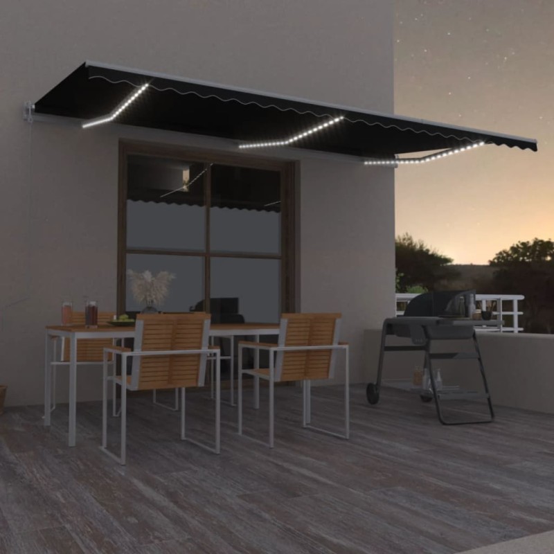 vidaXL Toldo automático LED sensor de viento gris antracita 600x350 cm vidaXL Toldo automático LED sensor de viento gris antracita 600x350 cm