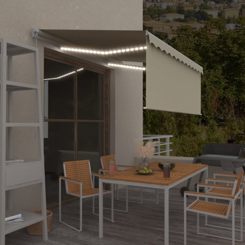 vidaXL Toldo retráctil manual con persiana y luz LED crema 3x2,5 m vidaXL Toldo retráctil manual con persiana y luz LED crema 3x2,5 m