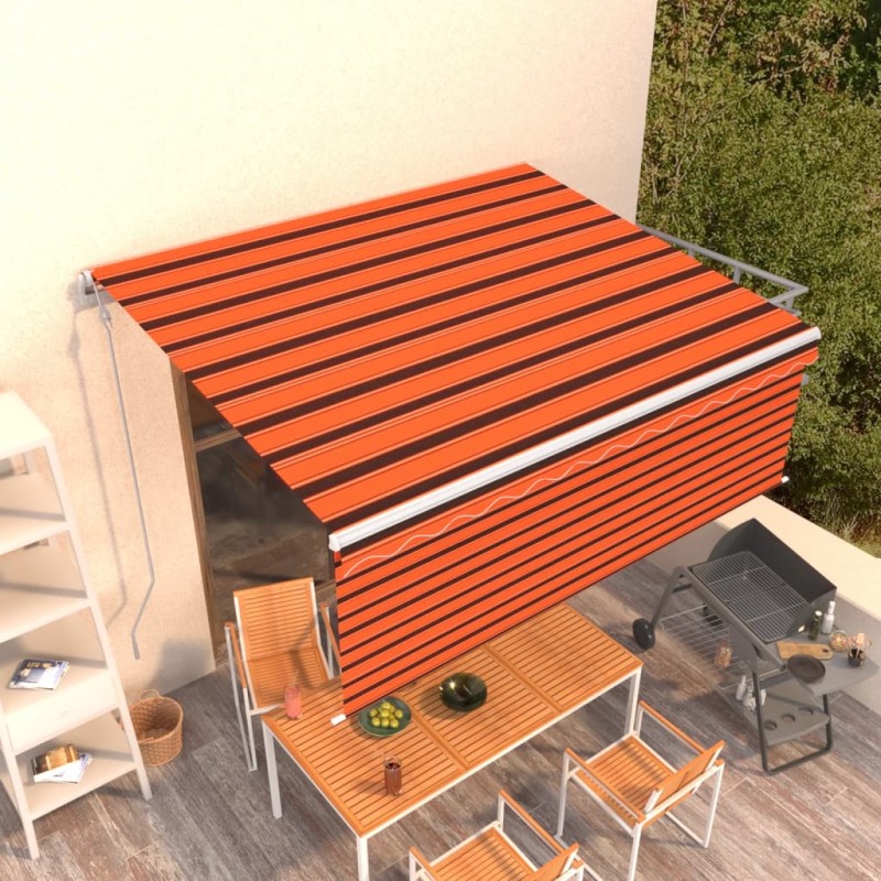 vidaXL Toldo automático retráctil con persiana 4x3 m naranja y marrón vidaXL Toldo automático retráctil con persiana 4x3 m naranja y marrón