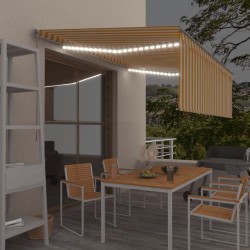 vidaXL Toldo manual retráctil con persiana y LED amarillo blanco 4x3 m