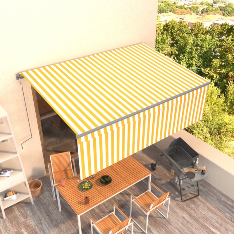 vidaXL Toldo automático retráctil con persiana amarillo blanco 4x3 m vidaXL Toldo automático retráctil con persiana amarillo blanco 4x3 m