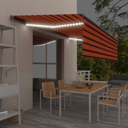 vidaXL Toldo automático persiana LED sensor viento naranja marrón 5x3m