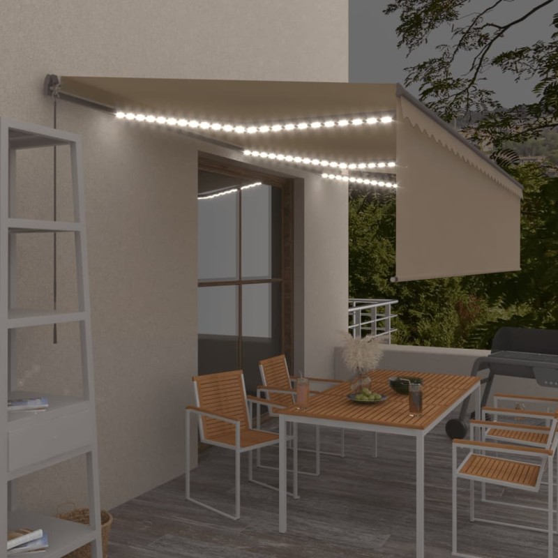 vidaXL Toldo retráctil manual con persiana y luz LED crema 6x3 m vidaXL Toldo retráctil manual con persiana y luz LED crema 6x3 m