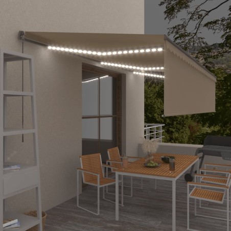vidaXL Toldo retráctil manual con persiana y luz LED crema 6x3 m