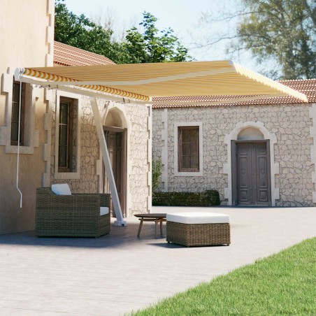 vidaXL Toldo de pie retráctil manual amarillo y blanco 450x300 cm