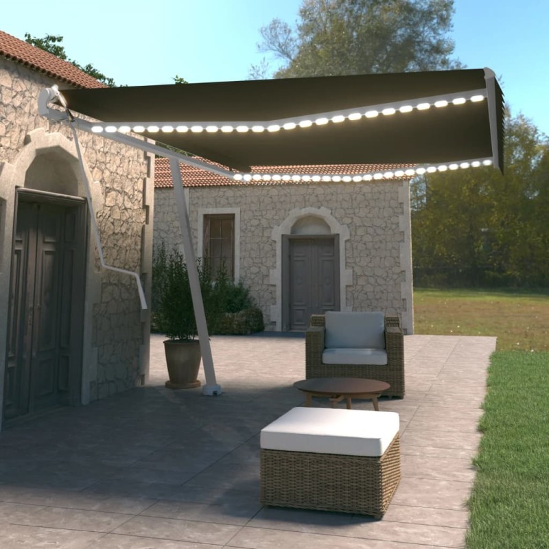 vidaXL Toldo automático LED sensor de viento gris antracita 500x350 cm vidaXL Toldo automático LED sensor de viento gris antracita 500x350 cm