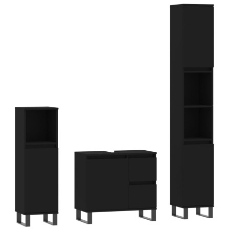 vidaXL Juego de muebles de baño 3 pzas madera contrachapada negro