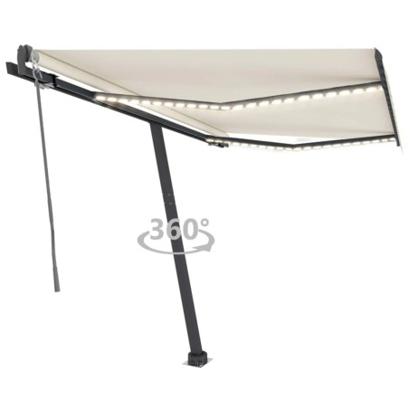 vidaXL Toldo automático con LED sensor de viento color crema 300x250cm