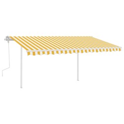 vidaXL Toldo manual retráctil con postes amarillo y blanco 4,5x3 m