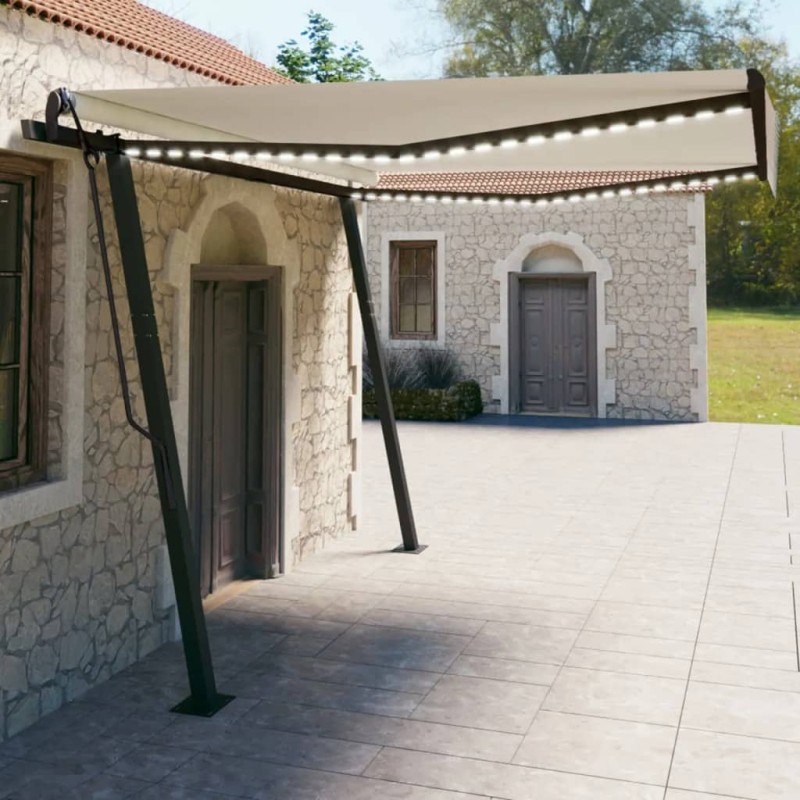 vidaXL Toldo automático LED sensor de viento color crema 4x3 m vidaXL Toldo automático LED sensor de viento color crema 4x3 m