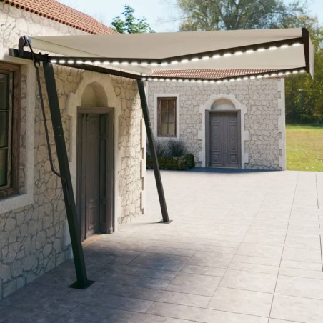 vidaXL Toldo automático LED sensor de viento color crema 4x3 m
