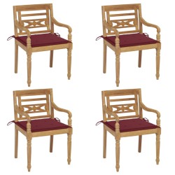 vidaXL Sillas Batavia 4 unidades madera maciza de teca con cojines