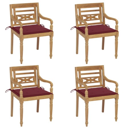 vidaXL Sillas Batavia 4 unidades madera maciza de teca con cojines