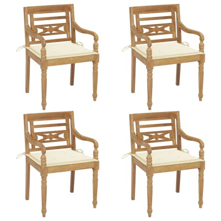 vidaXL Sillas Batavia 4 unidades madera maciza de teca con cojines