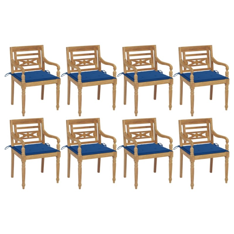 vidaXL Sillas Batavia 8 unidades madera maciza de teca con cojines vidaXL Sillas Batavia 8 unidades madera maciza de teca con cojines
