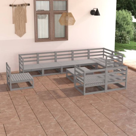vidaXL Muebles de jardín 10 piezas gris madera de pino maciza