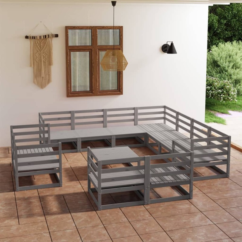 vidaXL Muebles de jardín 12 piezas gris madera de pino maciza vidaXL Muebles de jardín 12 piezas gris madera de pino maciza