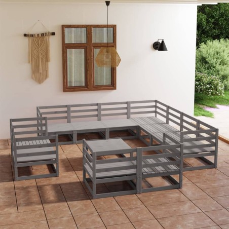 vidaXL Muebles de jardín 12 piezas gris madera de pino maciza