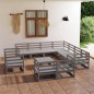 vidaXL Muebles de jardín 12 piezas gris madera de pino maciza vidaXL Muebles de jardín 12 piezas gris madera de pino maciza