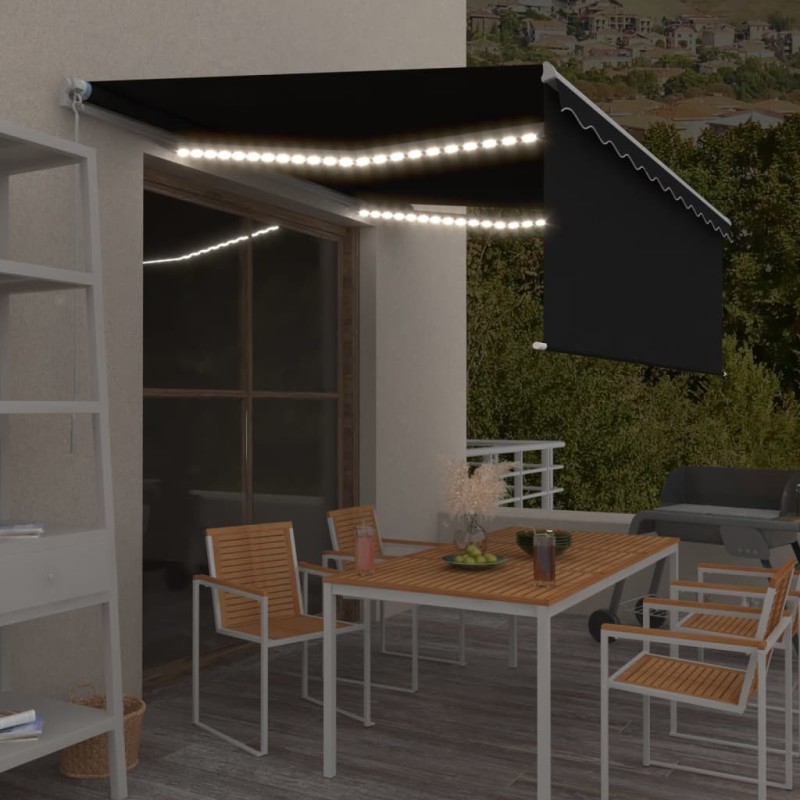 vidaXL Toldo retráctil manual con persiana y LED antracita 4x3 m vidaXL Toldo retráctil manual con persiana y LED antracita 4x3 m