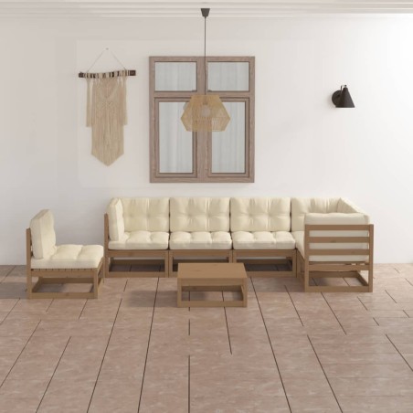 vidaXL Juego de muebles de jardín 7 pzas y cojines madera maciza pino