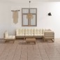 vidaXL Juego de muebles de jardín 7 pzas y cojines madera maciza pino vidaXL Juego de muebles de jardín 7 pzas y cojines madera maciza pino