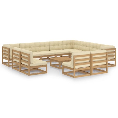 vidaXL Set de muebles de jardín 13 pzs cojines madera pino marrón miel