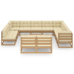 vidaXL Set de muebles de jardín 13 pzs cojines madera pino marrón miel