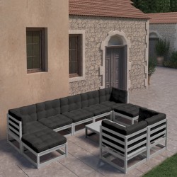 vidaXL Set de muebles de jardín 10 pzas con cojines madera pino gris