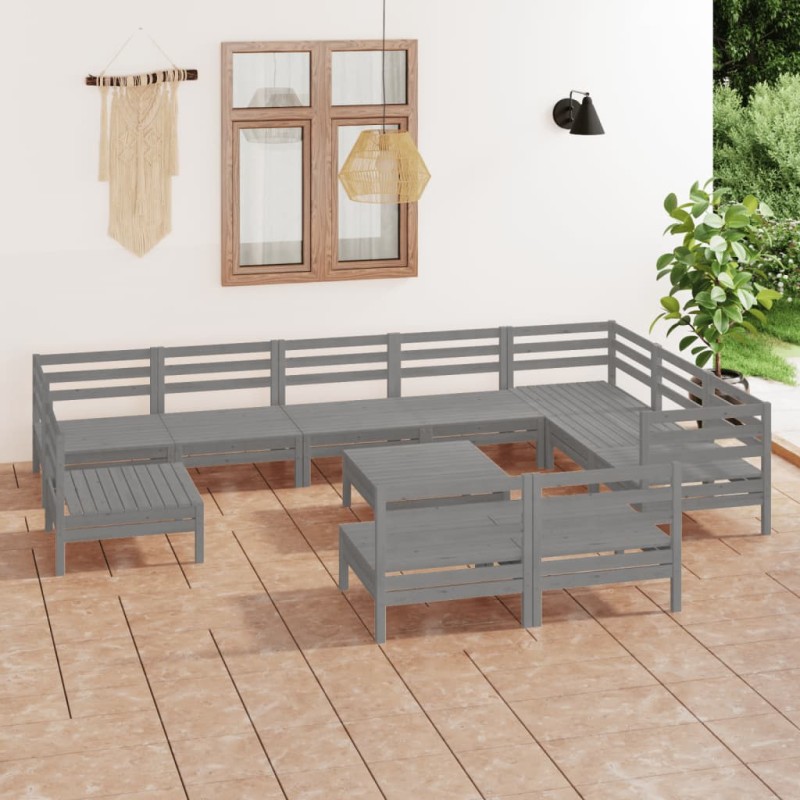 vidaXL Juego de muebles de jardín 11 piezas madera maciza de pino gris