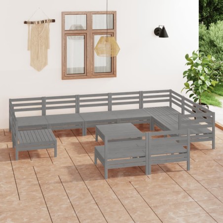 vidaXL Juego de muebles de jardín 11 piezas madera maciza de pino gris