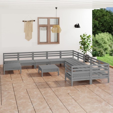 vidaXL Juego de muebles de jardín 12 piezas madera maciza de pino gris