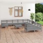 vidaXL Juego de muebles de jardín 12 piezas madera maciza de pino gris vidaXL Juego de muebles de jardín 12 piezas madera maciza de pino gris