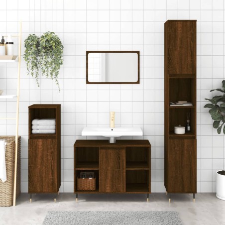 vidaXL Set de muebles baño 3 pzas madera contrachapada roble marrón