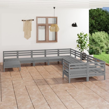 vidaXL Juego de muebles de jardín 11 piezas madera maciza de pino gris