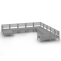 vidaXL Juego de muebles de jardín 11 piezas madera maciza de pino gris