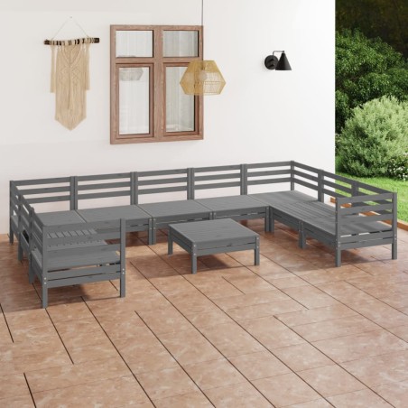 vidaXL Juego de muebles de jardín 10 piezas madera maciza pino gris