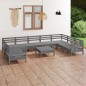 vidaXL Juego de muebles de jardín 10 piezas madera maciza pino gris