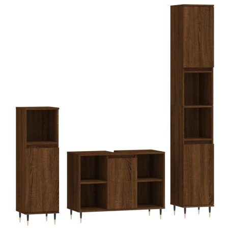 vidaXL Set de muebles baño 3 pzas madera contrachapada roble marrón