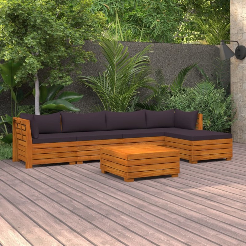 vidaXL Muebles de jardín 6 piezas con cojines madera maciza de acacia vidaXL Muebles de jardín 6 piezas con cojines madera maciza de acacia