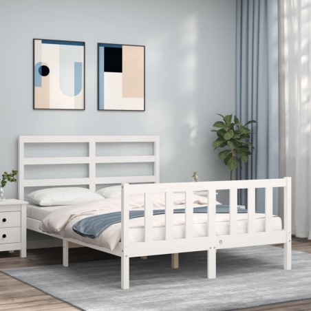 vidaXL Estructura cama de matrimonio con cabecero madera maciza blanco