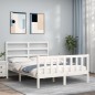 vidaXL Estructura cama de matrimonio con cabecero madera maciza blanco vidaXL Estructura cama de matrimonio con cabecero madera maciza blanco