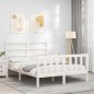 vidaXL Estructura cama de matrimonio con cabecero madera maciza blanco vidaXL Estructura cama de matrimonio con cabecero madera maciza blanco