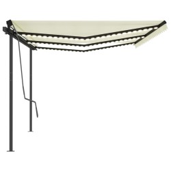 vidaXL Toldo retráctil manual con postes color crema 6x3 m