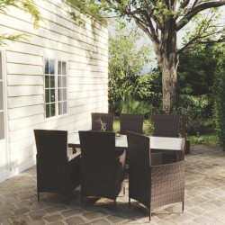 vidaXL Juego de comedor exterior 7 pzas con cojines ratán marrón