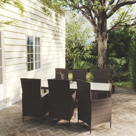 vidaXL Juego de comedor exterior 7 pzas con cojines ratán marrón