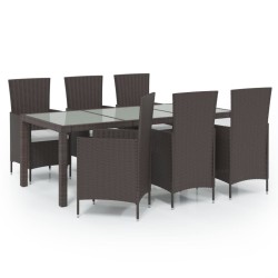 vidaXL Juego de comedor exterior 7 pzas con cojines ratán marrón