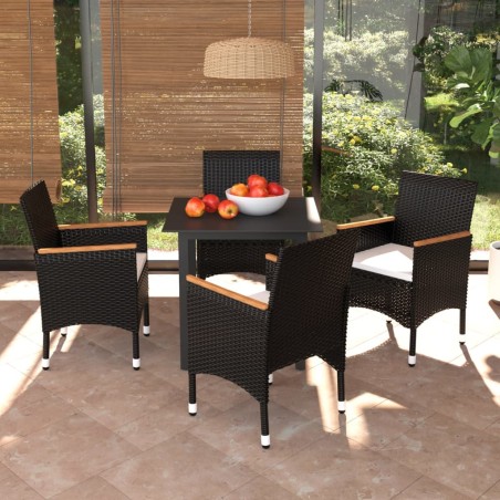 vidaXL Juego muebles jardín 5 pzas con cojines ratán sintético negro