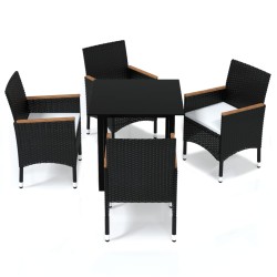 vidaXL Juego muebles jardín 5 pzas con cojines ratán sintético negro