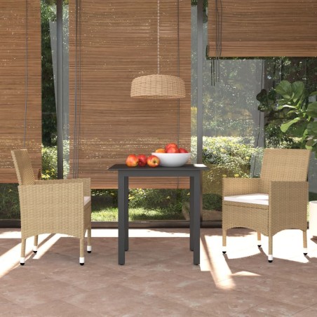 vidaXL Set comedor de jardín 3 pzas con cojines ratán sintético beige